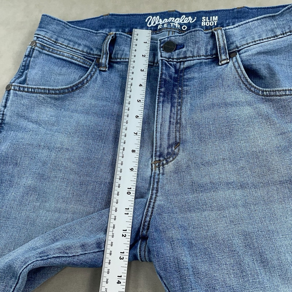 Wrangler Retro Slim Boot Jeans Mens 34x32 Light Wash Denim Bootcut Pants - Picture 10 of 15